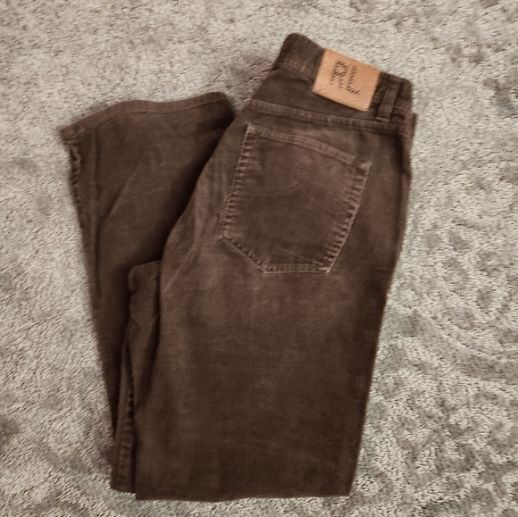 Vintage 90s Ralph Lauren Womens Pants 12 Corduroy Low Rise Flared Sequined Logo - Picture 1 of 7